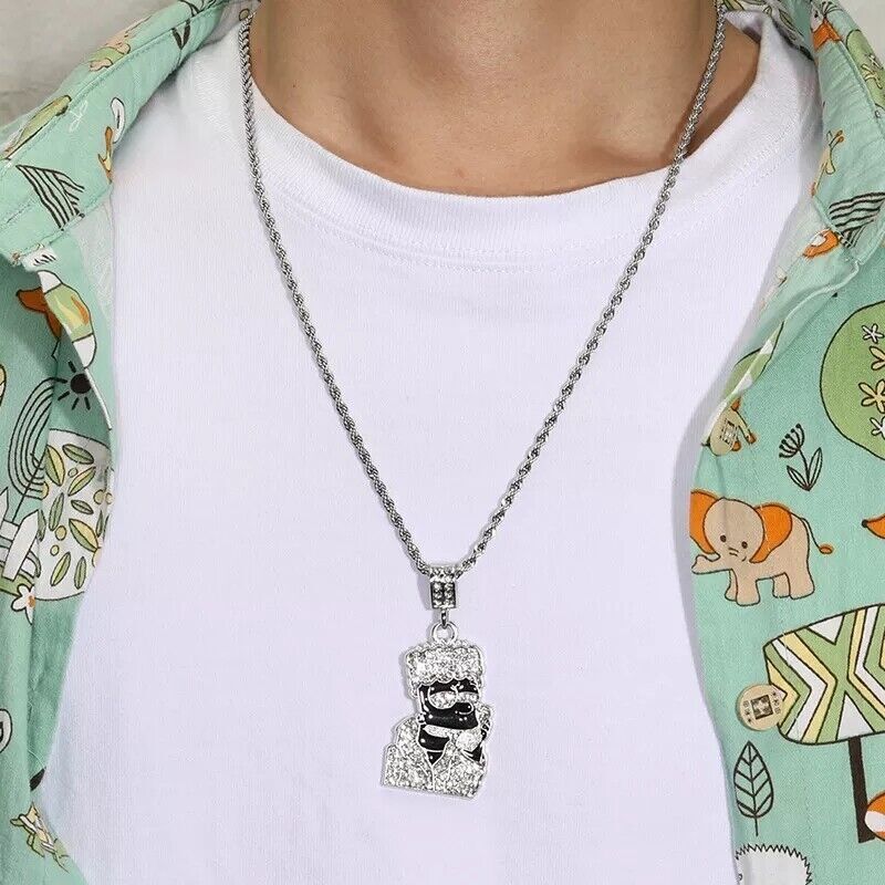 Bart Simpson Necklace + Pendant Iced out Hip Hop Trendy Fashion Jewellry Unisex