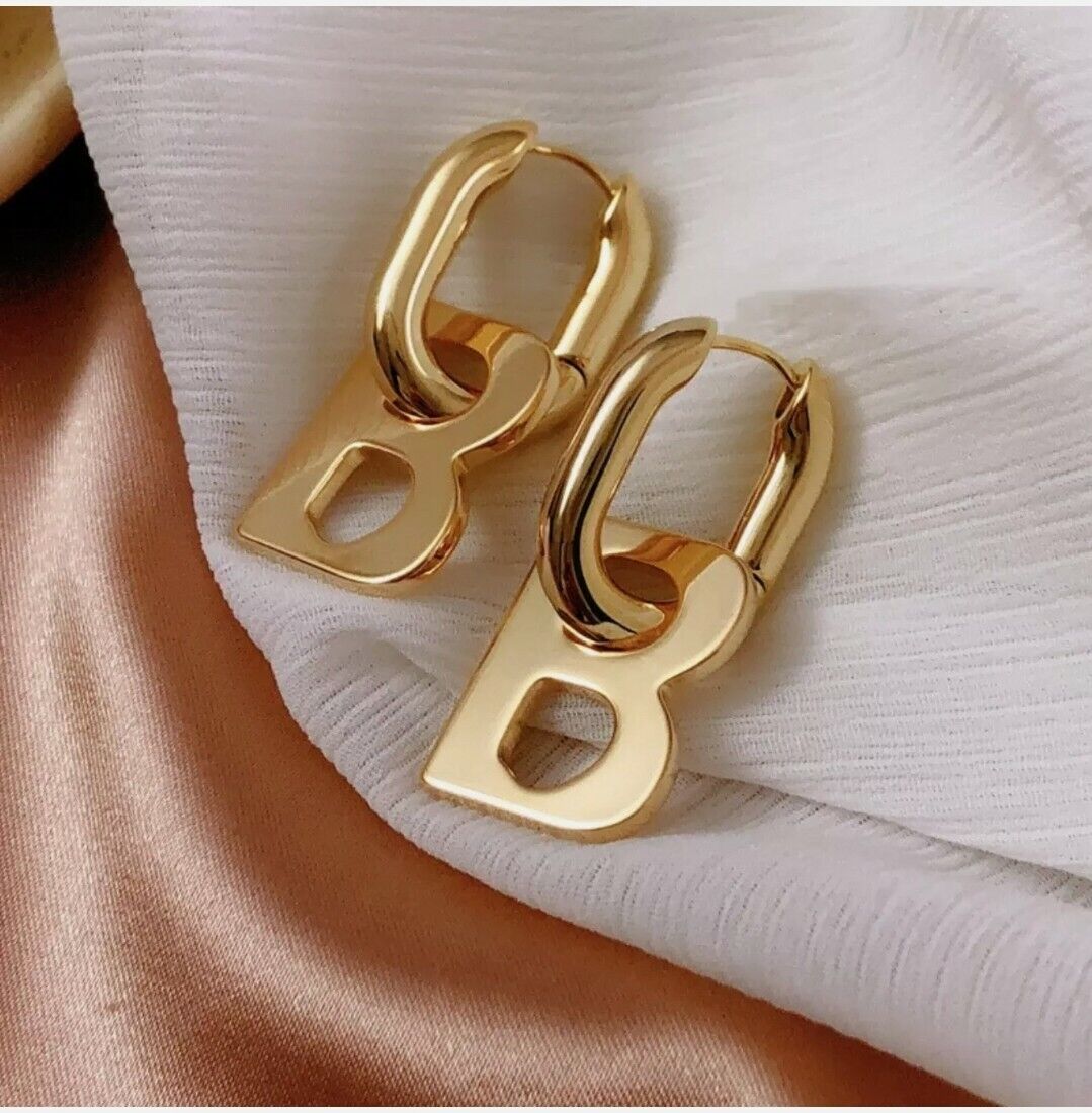 Double BB Letter B Gold Silver Metal Hoop Women Earrings Designer Inspired