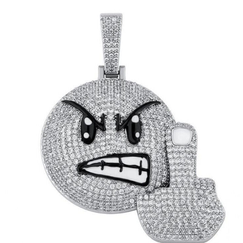 Hip Hop Necklace Iced Out Angry Middle Finger  Jewelry Rope Chain Pendant Bling