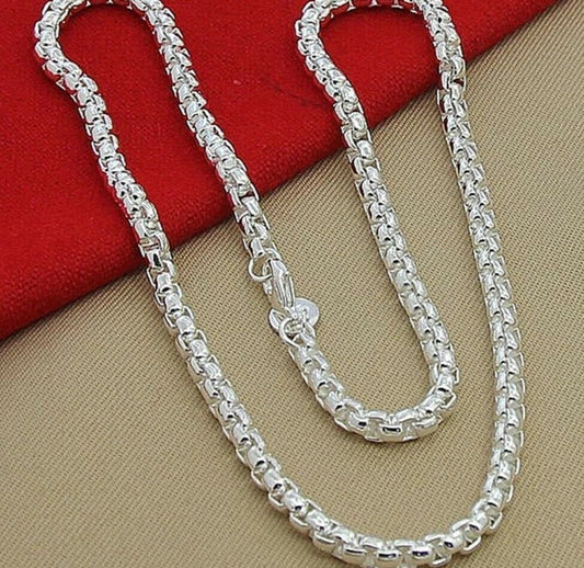 GENUINE  925 Sterling Silver 5mm Round Box Chain 45cm Necklace Men Women Unisex