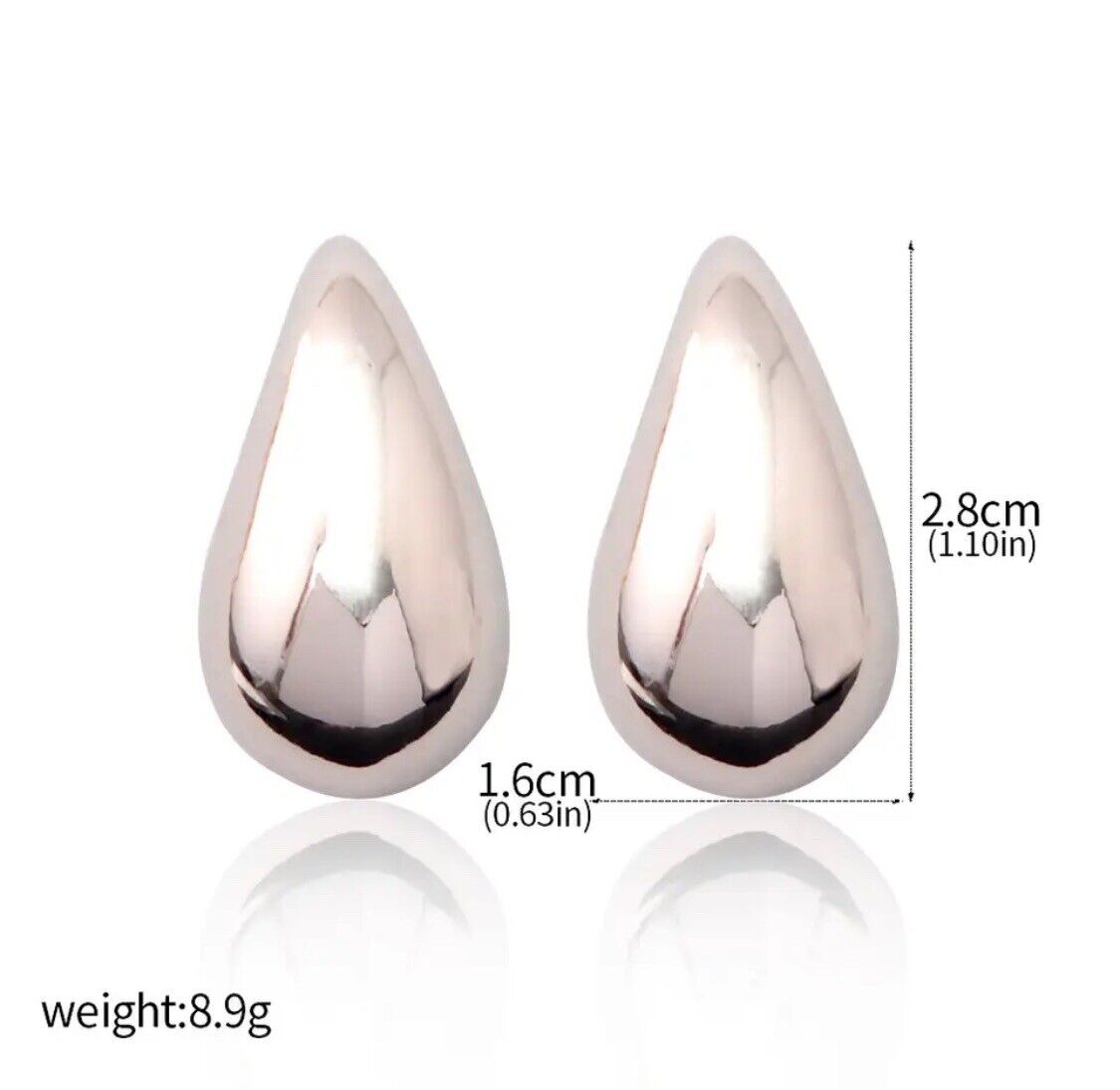 SILVER Chunky Dome Drop Earrings for Women Glossy Stainless Steel Thick Teardrop