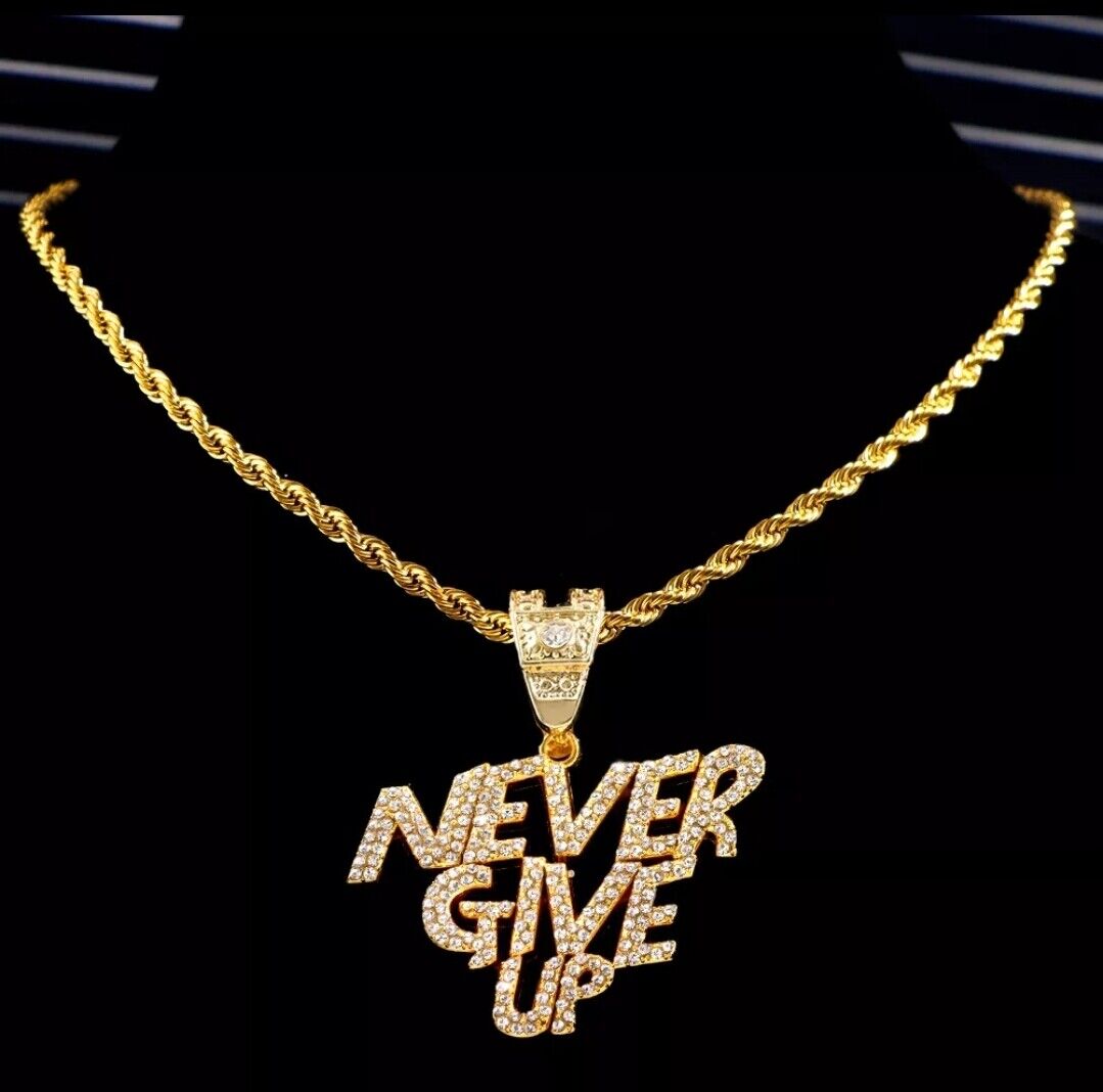 Hip-hop Iced Out Never Give Up Letter Gold BOSS Chain Necklace Shinny Rapper