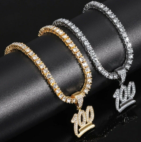 Tennis Necklace Chain 4mm CZ +FREE 100 Emoji Iced Out 18K Pendant