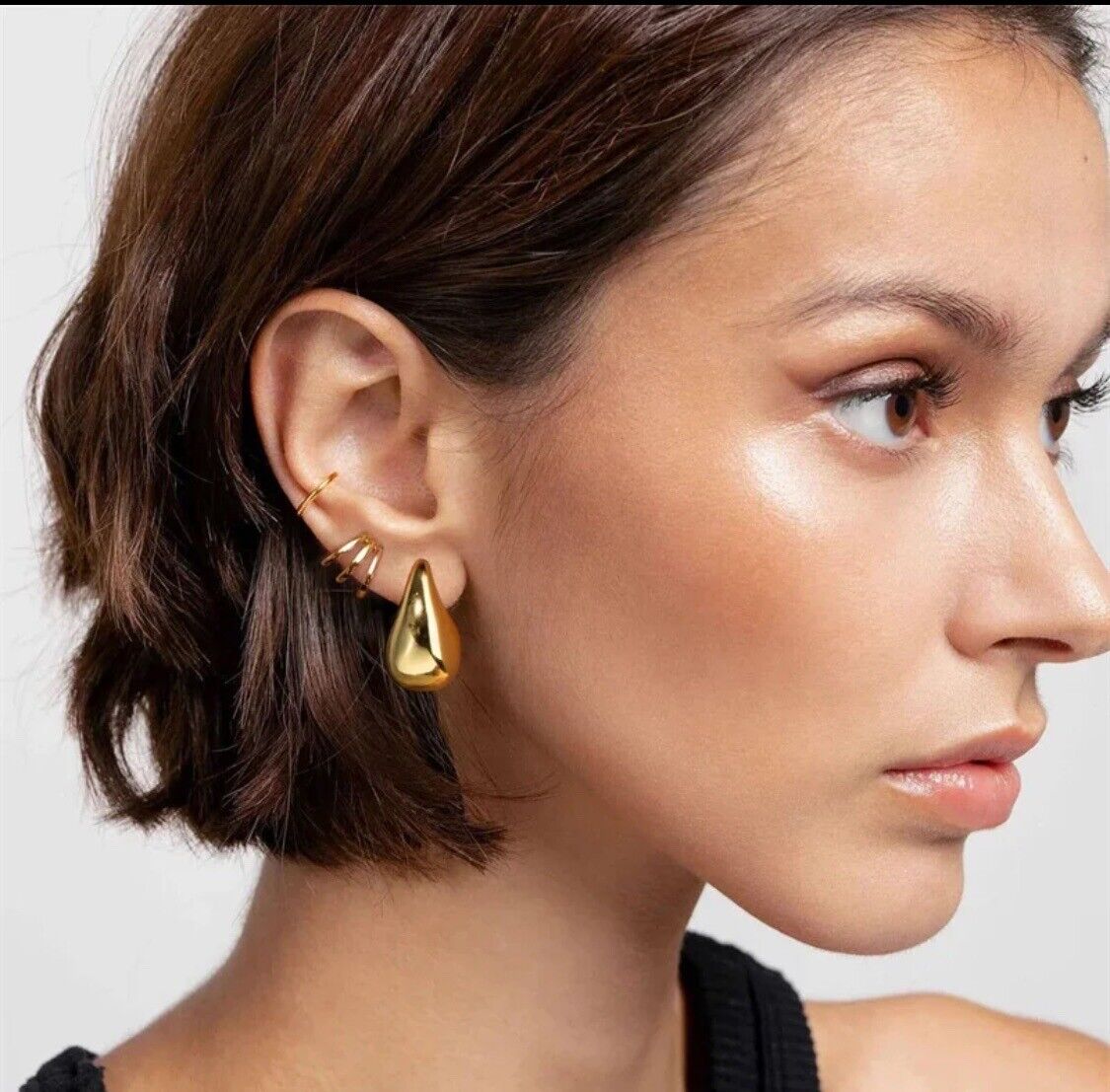 Gold Chunky Dome Drop Earrings for Women Glossy Stainless Steel Thick Teardrop