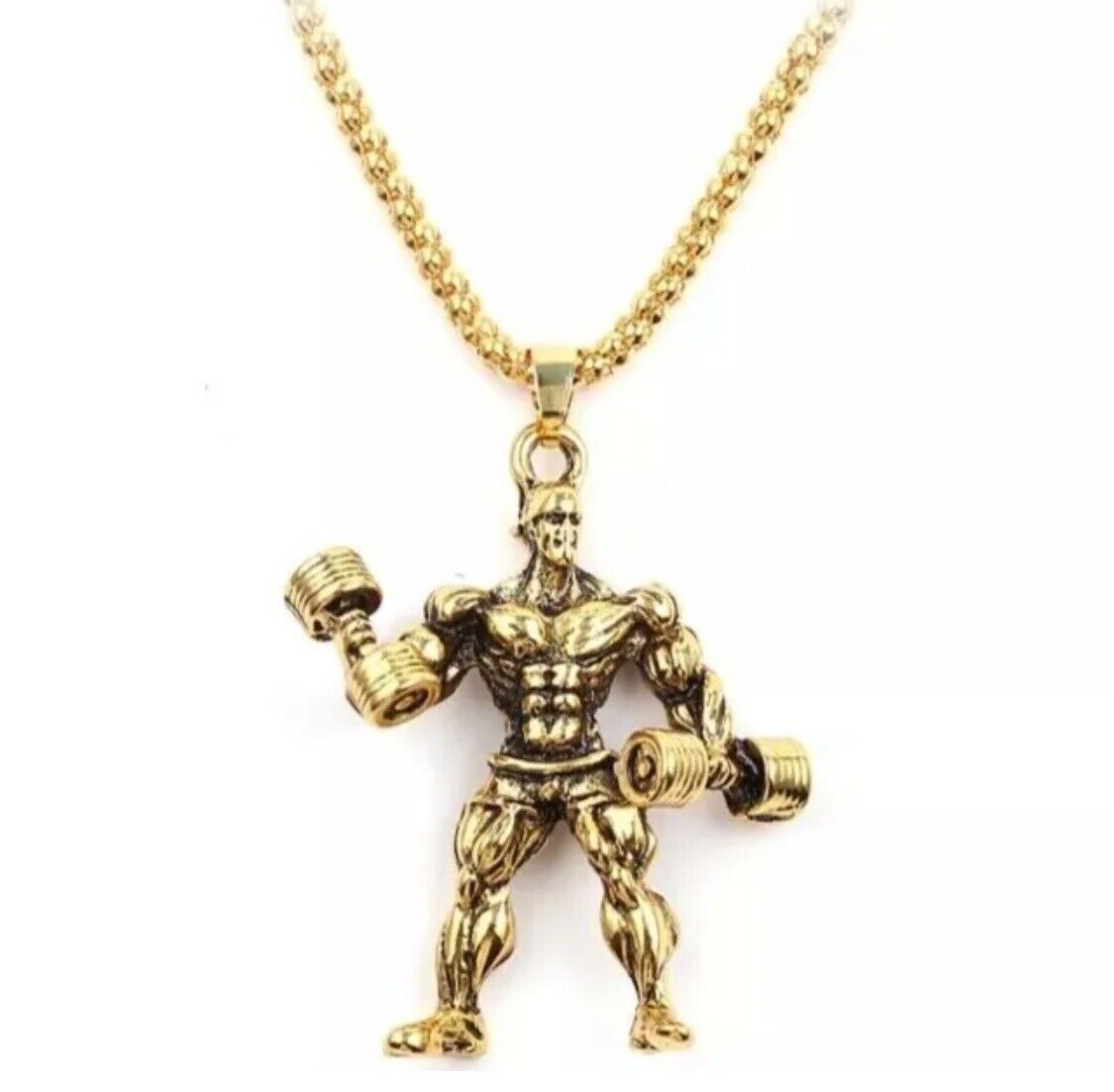 GOLD Necklace Gothic Skull  Bodybuilding Weight Gold Pendant Necklace