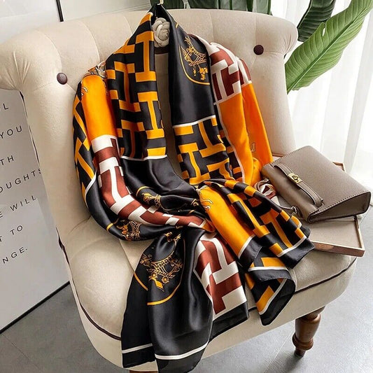 LUXURY FAUX SILK SCARF LONG SCARF, SOFT PLAID SCARF SILK FEEL LUXE SARONG 🇬🇧