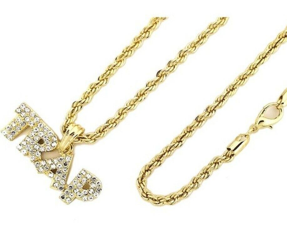 🇬🇧 TRAP Pendant Chain Gold Necklace Iced Out Jewellery shiny DIAMOND 2022