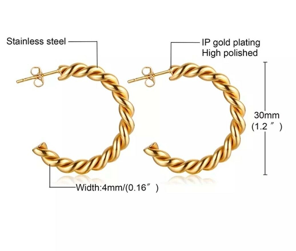 18k Gold Plated Twisted Braid Rope 30mm Hoop Earrings Hoops Bloggers Rose Gold