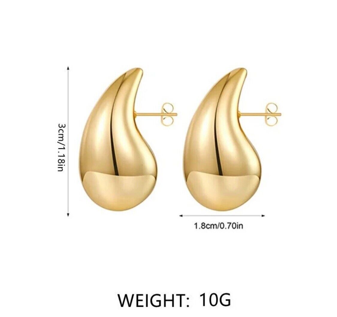 Gold Chunky Dome Drop Earrings for Women Glossy Stainless Steel Thick Teardrop