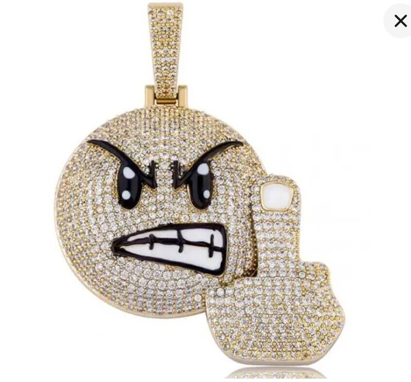 LOL Laughing Emoji Snapchat CZ Pendant Chain Necklace Iced Out Bling Jewellery