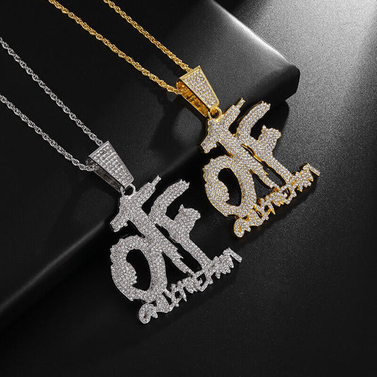 Iced Hip Hop Rapper Letter OTF Pendant ONLY THE FAMILY Necklace Gift Men Women