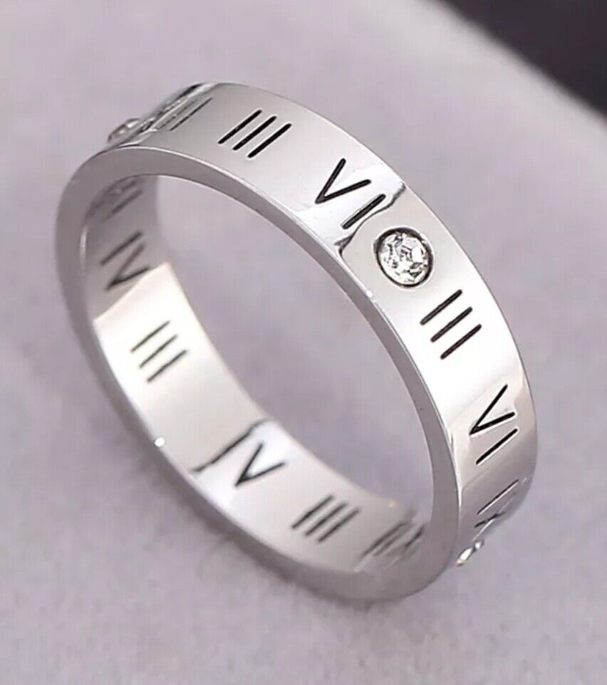 Womens Gold Silver Rhinestone Ring Hollow Roman Numerals Stacking Ring UK