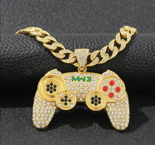 GOLD Iced Out Hip-Hop Necklace Game Console Jewellery Crystal Controller