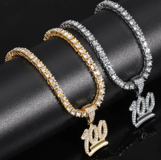 SILVER Tennis Necklace Chain 4mm CZ FREE  KEEP IT 100 Emoji Iced Out 18K Pendant