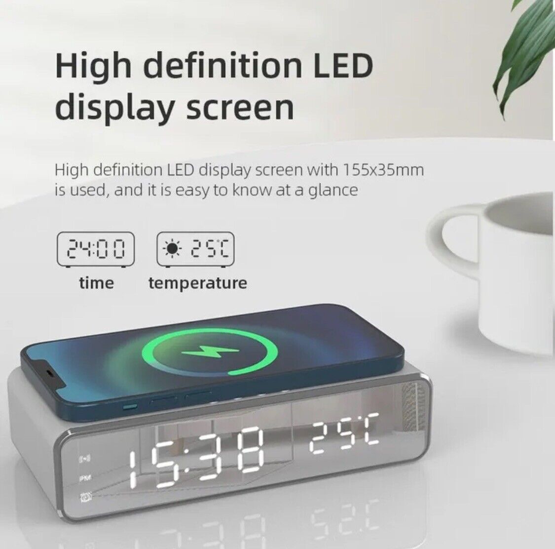 3 IN 1 Alarm Clock Charger Thermometer Wireless Phone Charger LED Alarm Clock