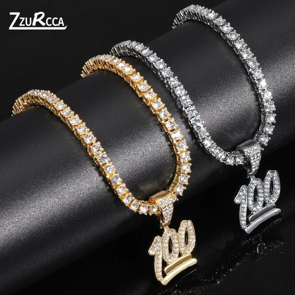 Tennis Necklace Chain 4mm CZ +FREE 100 Emoji Iced Out 18K Pendant