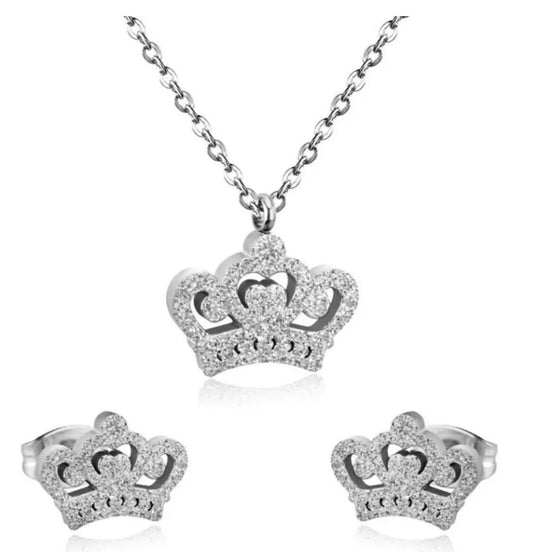 SILVER Crystal King Queen Crown Necklace Pendant Women Ladies Gift Jewellery UK