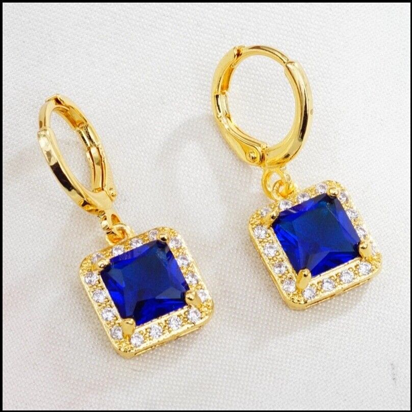 Women Earrings 14K Gold Plated Cubic Zirconia CZ 925 Wedding Drop Earrings 