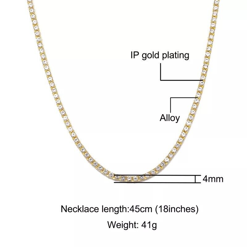 18k Gold Plated Tennis Necklace Gold Silver for Men Women Iced Out Bling 20Inch