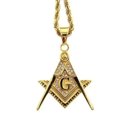 Classic Masonic Pyramid Masonic Stainless Steel Medal Compass Freemason Necklace