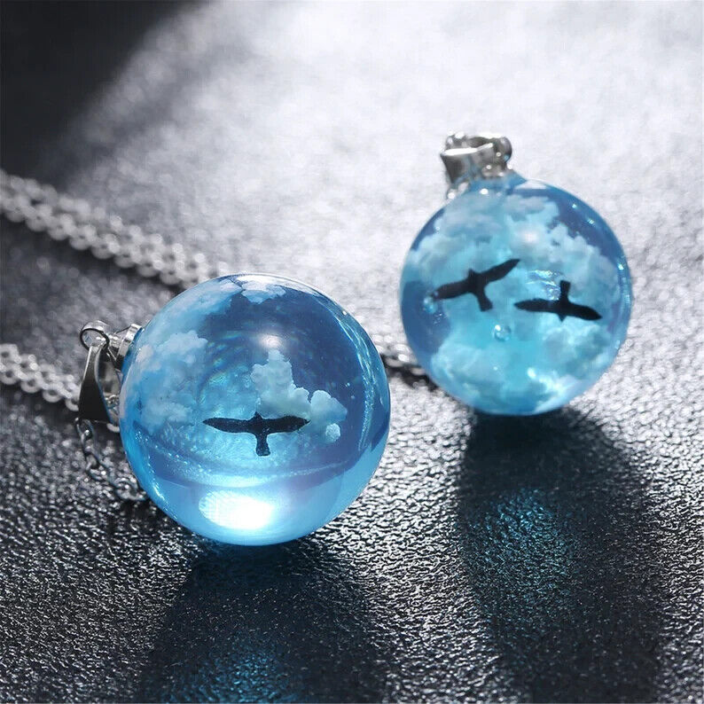 🇬🇧 Sky Cloud Necklace Resin Sphere Pendant  Bird Hot Women Fashion Jewellery 