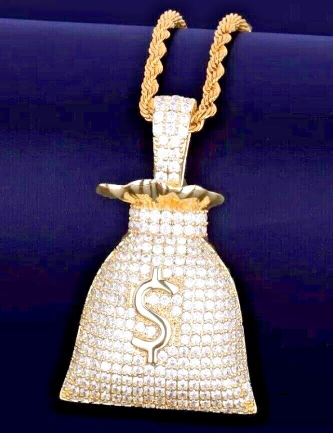 Dollar Sign Money Bag Necklace Jewelry Silver Gold Pendant Chain Rapper Chain