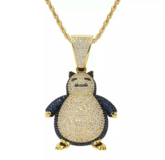 GOLD Iced Out Pokemon Necklace Penguin Hip Hop Gold Jewelry Pendant Bling Chain