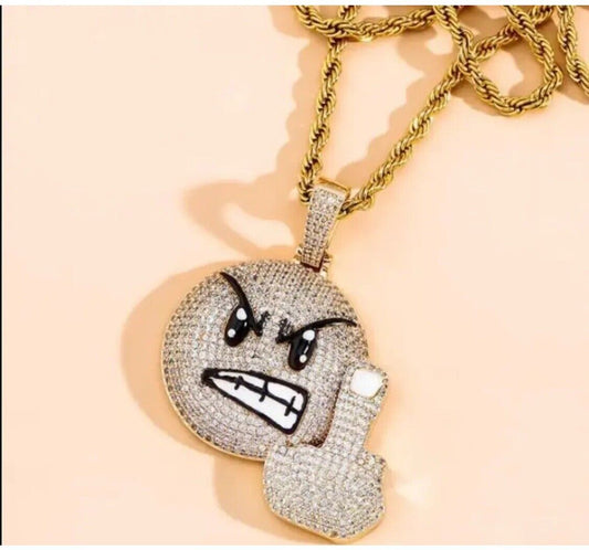 GOLD Laughing Emoji Snapchat CZ Pendant Chain Necklace Iced Out Bling Jewellery