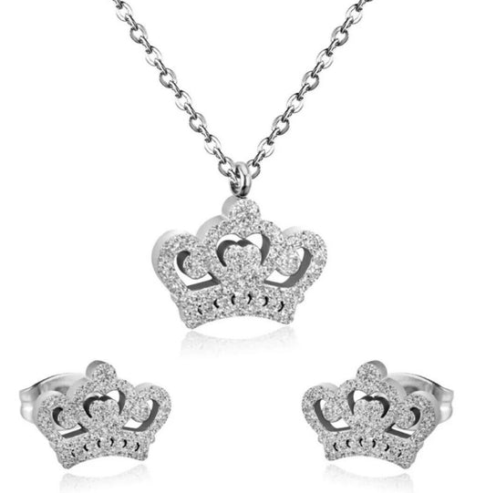 Silver Crystal King Queen Crown Necklace Pendant Women Ladies Gift Jewellery UK