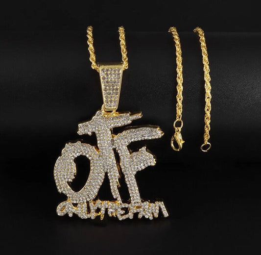 GOLD Iced Hip Hop Rapper Letter OTF Pendant ONLY THE FAMILY Necklace Men Women