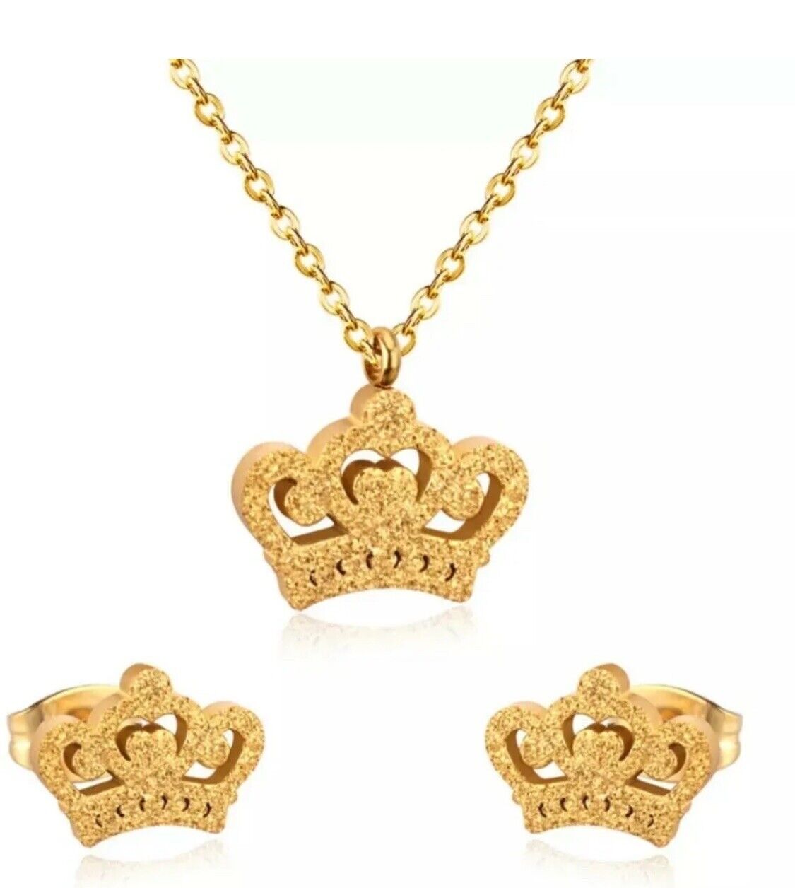 GOLD Crystal King Queen Crown Necklace Pendant Women Ladies Gift Jewellery UK