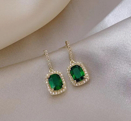 Emerald Green Cubic Zirconia Dangle Drop Earrings, Gold-Plated, Women's Jewelry