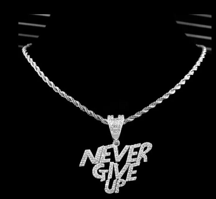 Hip-hop Iced Out Never Give Up Letter Gold BOSS Chain Necklace Shinny Rapper