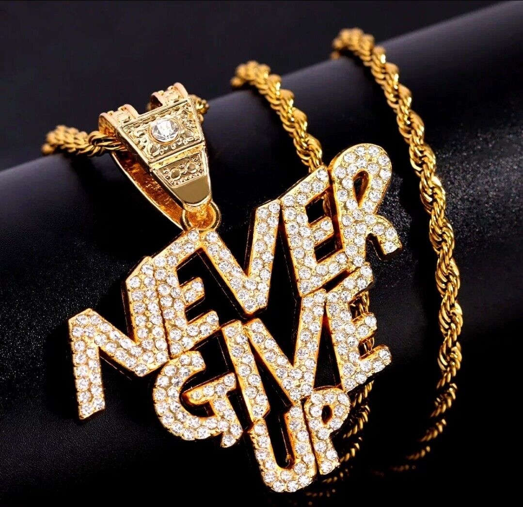 Hip-hop Iced Out Never Give Up Letter Gold BOSS Chain Necklace Shinny Rapper