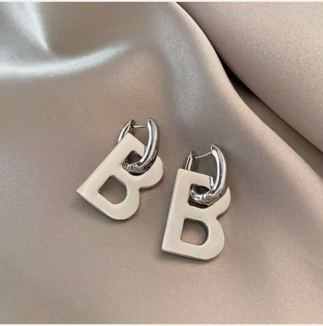 Double BB Letter B Gold Silver Metal Hoop Women Earrings Designer Inspired