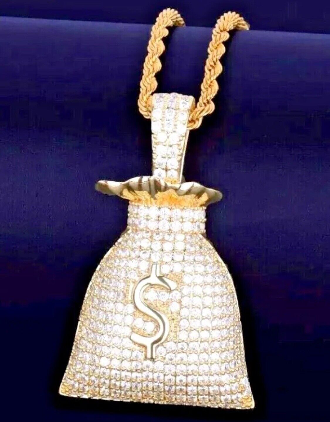 GOLD Dollar Sign Money Bag Necklace Jewelry & Gold Pendant Rapper Chain