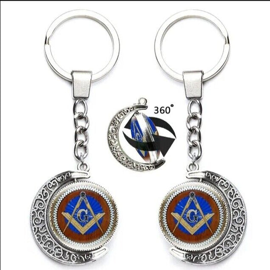 Masonic All Seeing Eye Pendant  Keyring Bag Tag 360 Degrees Rotated Moon Metal