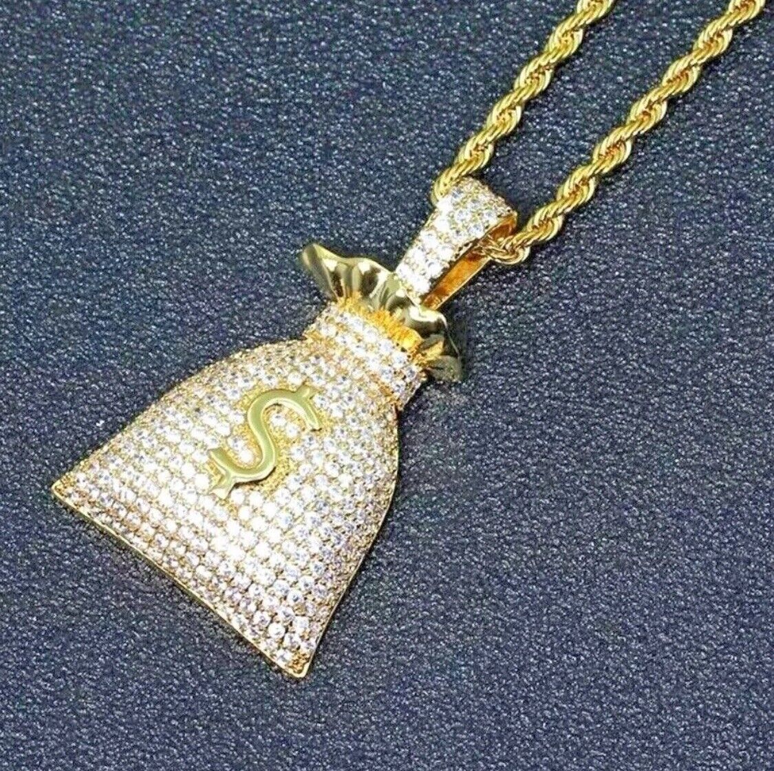 GOLD Dollar Sign Money Bag Necklace Jewelry & Gold Pendant Rapper Chain