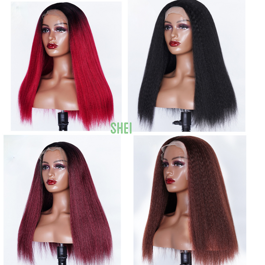 Kinky Straight Yaki Wig + Baby Hair Glueless 220% Density Heat Resistant  26" 