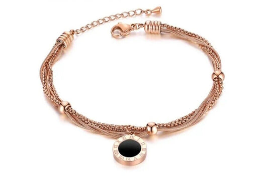 Rose Gold Bracelet Titanium Roman Numeral Rose Gold Plated Charm Bracelets