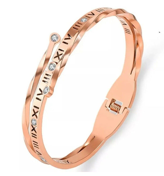 RoseGold Classic Roman Numeral Numbers Stainless Steel Crystal Magnetic Necklace