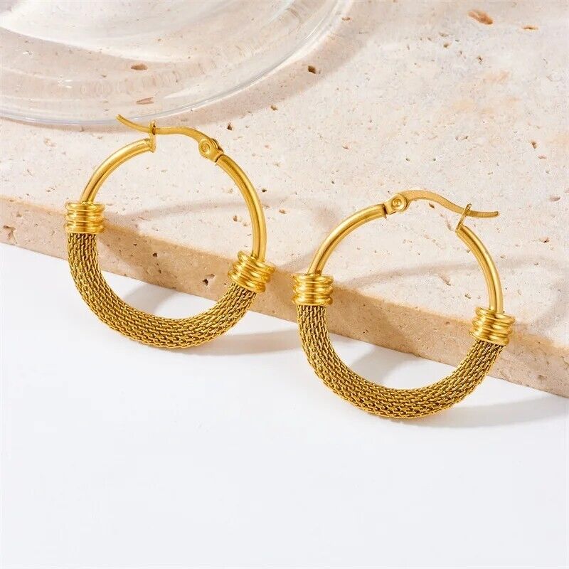 Gold Plated Thick Twisted Hoop Earrings