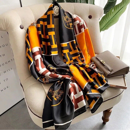 GORGEOUS FAUX SILK SCARF LONG SCARF, SOFT PLAID SCARF SILK FEEL LUXE SARONG