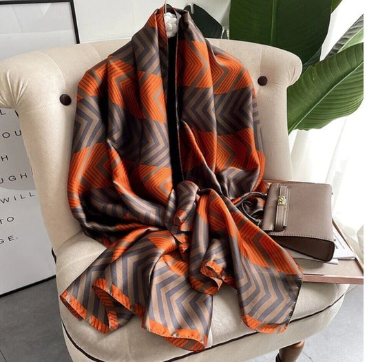 LUXURY FAUX SILK SCARF LONG SCARF, SOFT PLAID SCARF SILK FEEL LUXE SARONG 🇬🇧