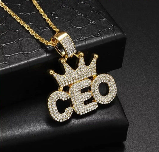 GOLD Hip-hop CEO Iced Out Pendant + Free Gold/Silver Plated Necklace JEWELLERY