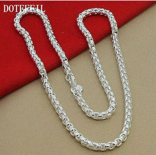 Unisex Fashion Solid 925 Sterling Silver Chain Necklace 45cm for Men Women