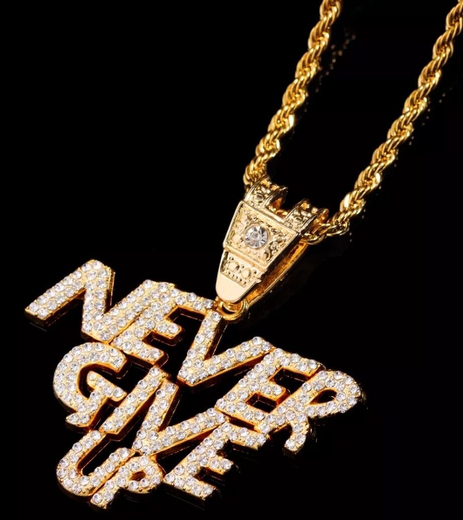 Hip-hop Iced Out Never Give Up Letter Gold BOSS Chain Necklace Shinny Rapper