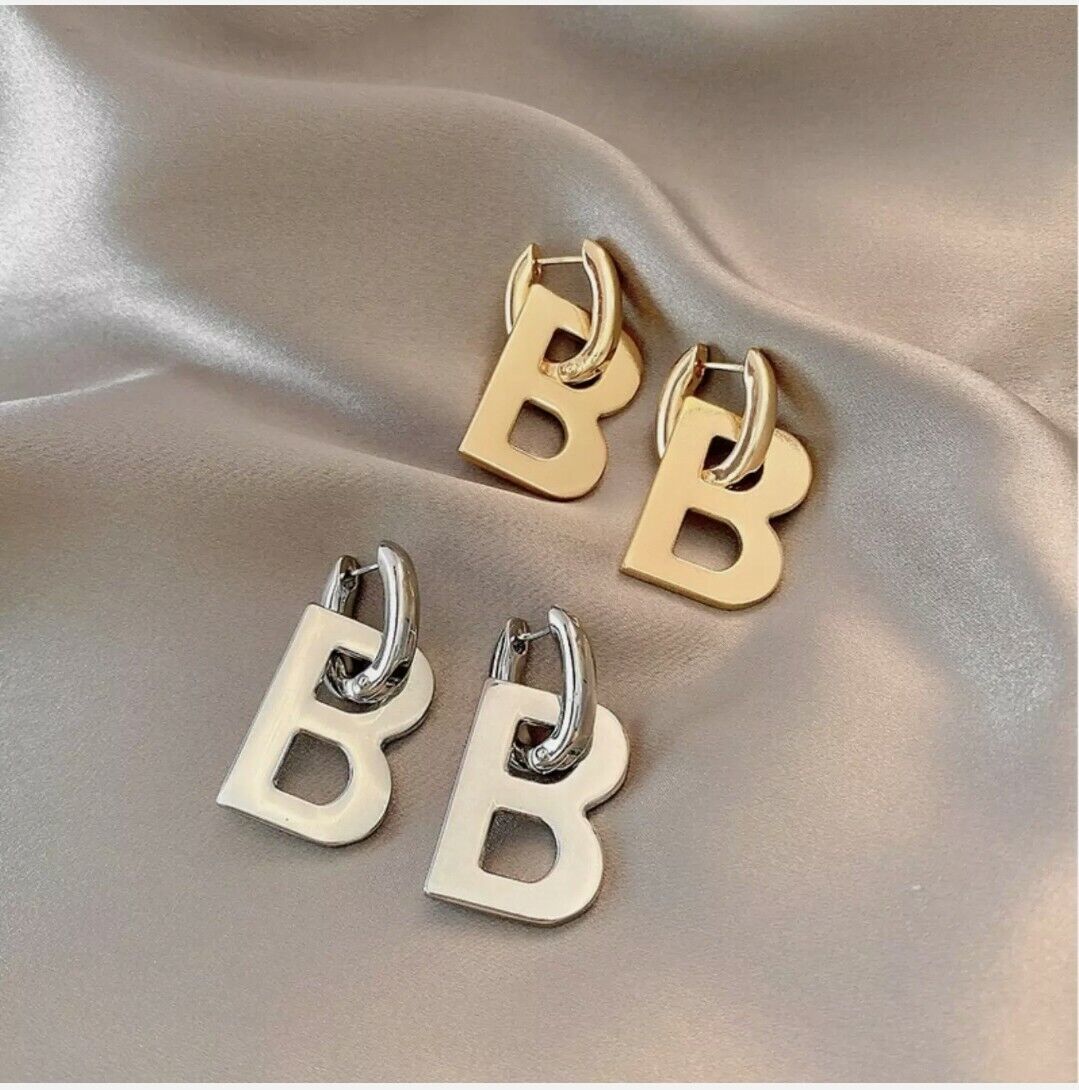 Double BB Letter B Gold Silver Metal Hoop Women Earrings Designer Inspired