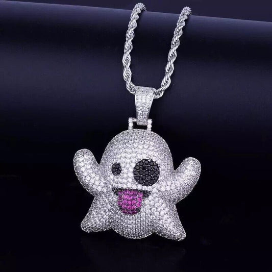 Hip-hop Necklace Snapchat Emoji Pendant & Chain Iced Out Bling Shine Jewellery