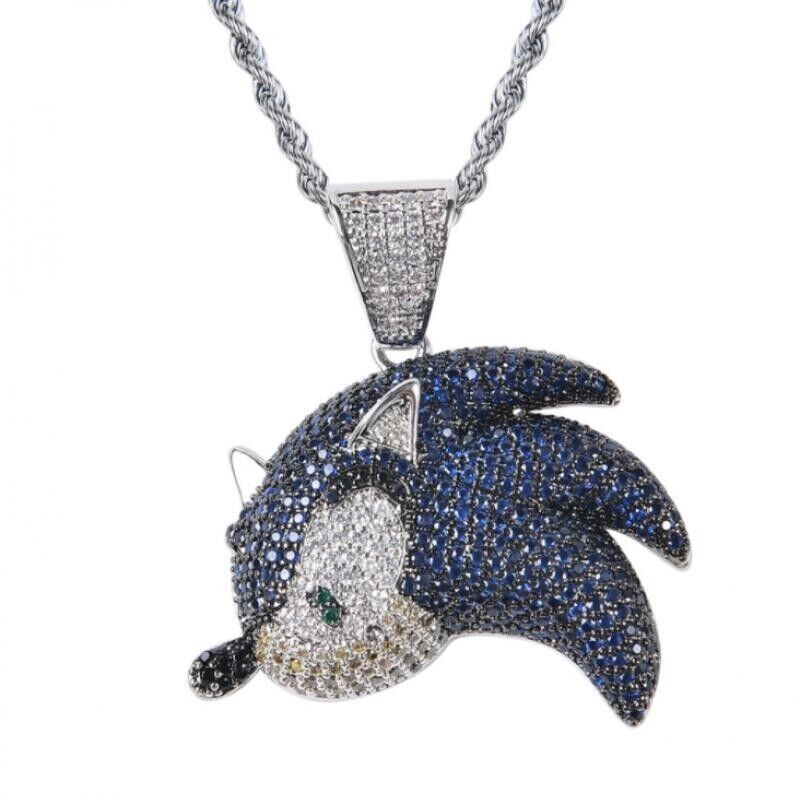 Sonic The Hedgehog Character Face Rhinestone Metal Pendant Necklace Unisex